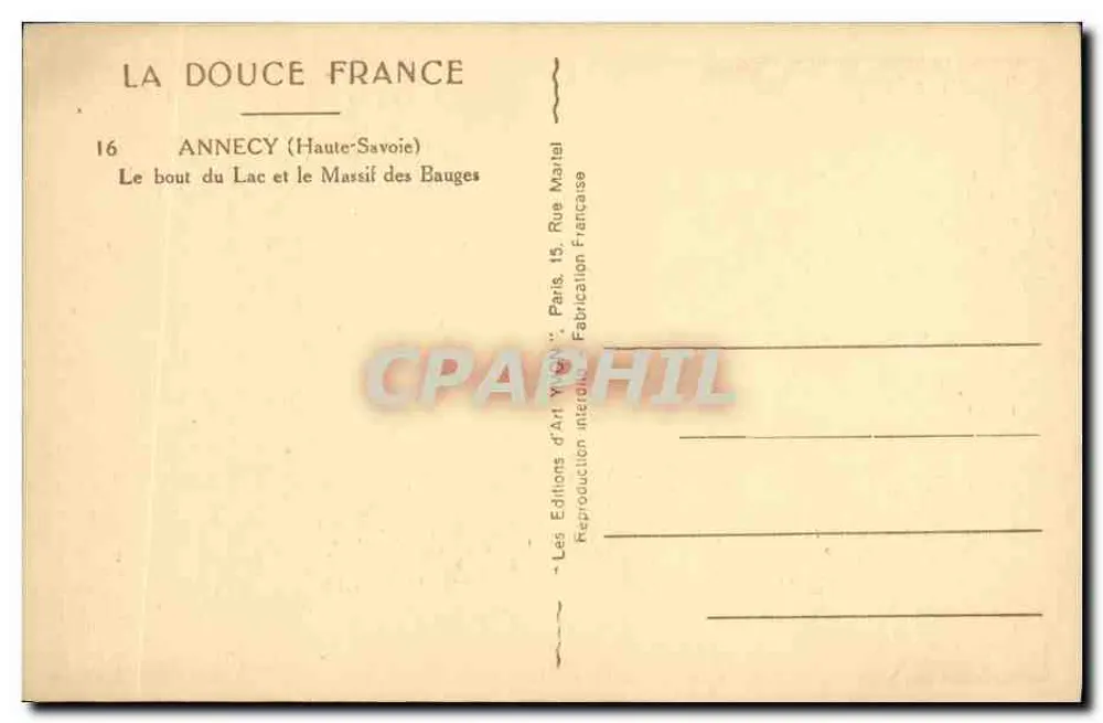 Das Ende des Sees und das Massiv der Bauges — Annecy (Haute-Savoie) — Les Éditions d'Art Vigny, Paris - Rückseite