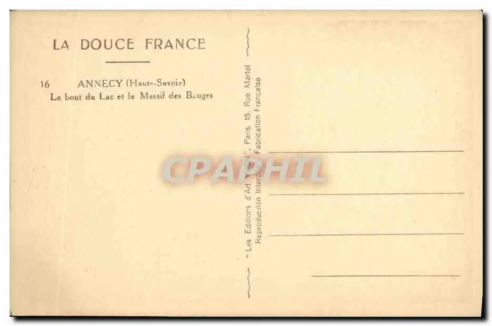 Das Ende des Sees und das Massif des Bauges — Das süße Frankreich — Verlag: Les Éditeurs d'Art, Paris - Rückseite