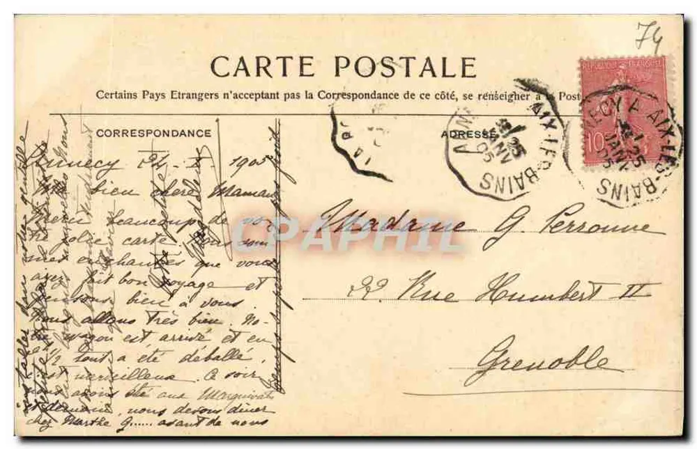 Annecy — Entrada do Castelo — Editor C. G. (n° 842) - Verso