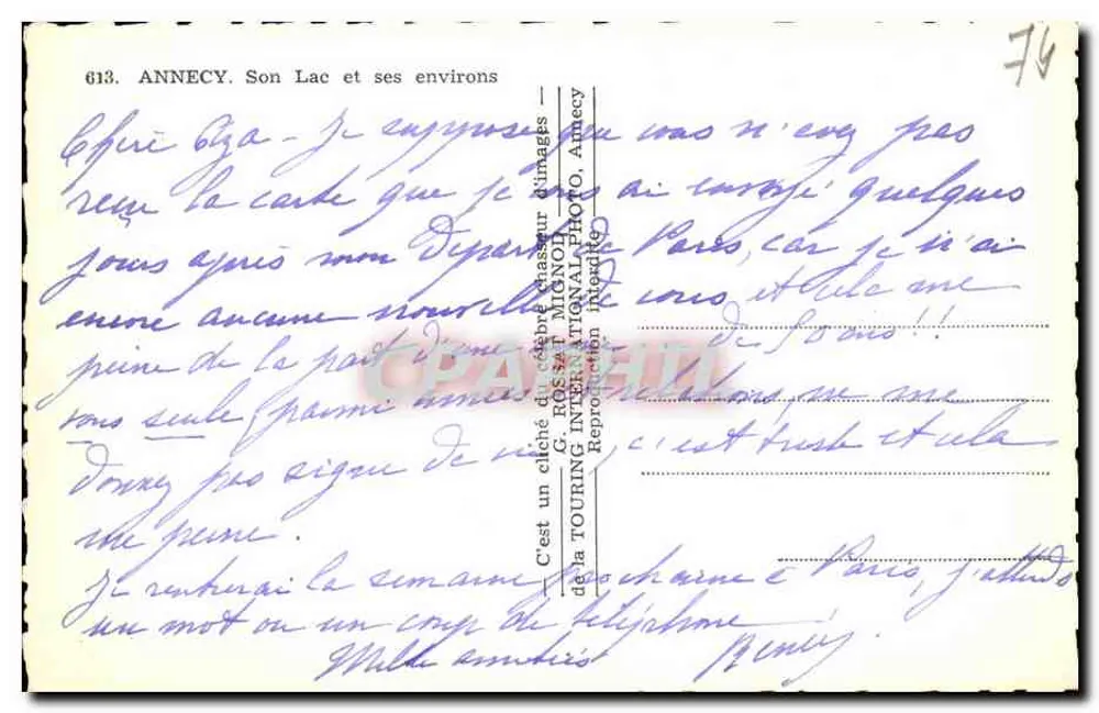 Annecy. Seu Lago e seus arredores — Reprodução integral — G. ROSSET & MONOCHROME TOURING INTERNATIONAL PHOTO - Verso