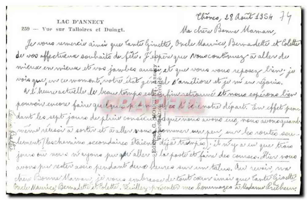 See Annecy — Blick auf Talloires und Duingt — Verlag G. Patois, Nr. 259 - Rückseite