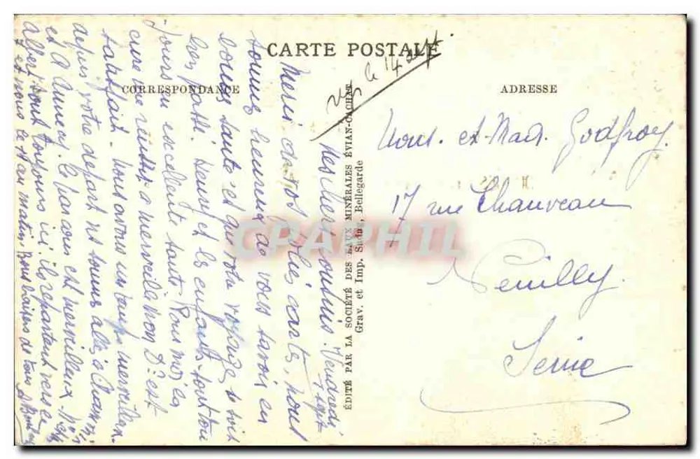 Evian-les-Bains — Die elegante und sportliche Strandpromenade. — Verlag der Gesellschaft der Mineralien Salze, Grav. und Imp. Bellegarde - Rückseite