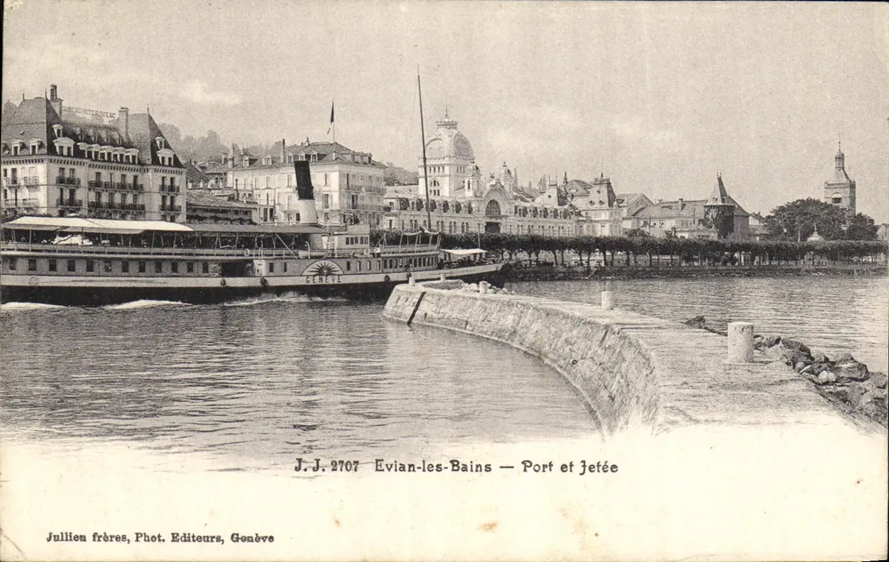 Evian-les-Bains — Porto e cais — Jullien frères, Fot. Editores, Genebra, n° J.J. 2707 - Frente