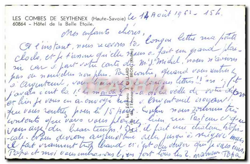 Les Combès de Seythenex — Hotel de la Belle Etoile — Éditions J. GILLARD (Haute-Savoie) - Rückseite