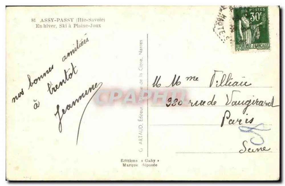 Ski in Plaine-Joux — Assy-Passy (Haute-Savoie) — Edition Gaby - Rückseite