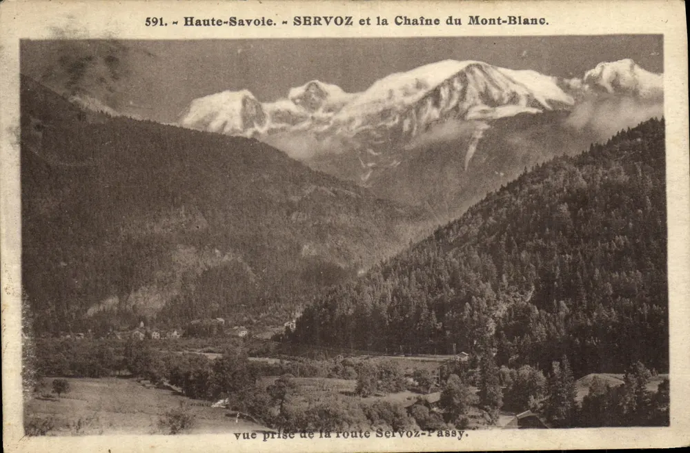 Servoz und die Mont-Blanc-Kette — Ansicht vom Weg Servoz-Passy — L. Morand, phot. Verlag - Vorderseite