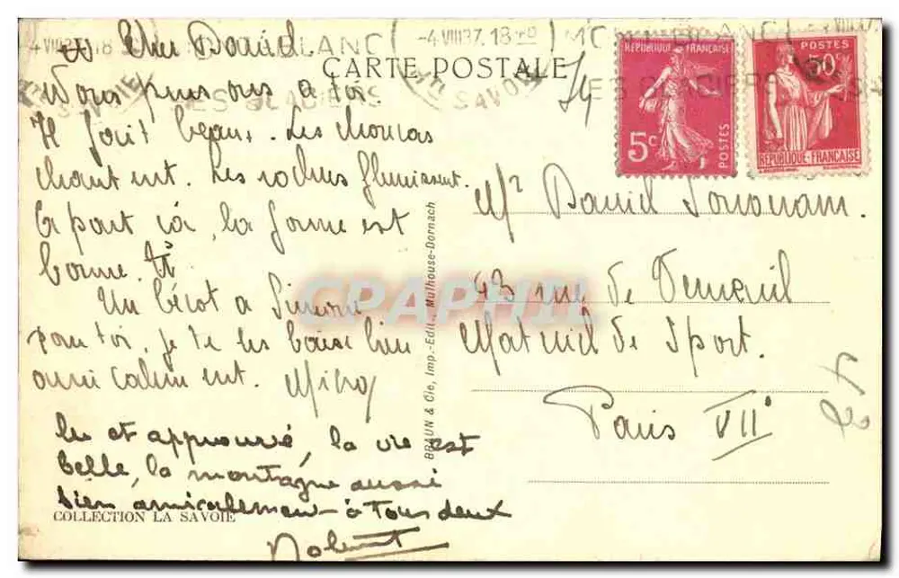 Aufstieg zur Aiguille de Roc — Grépon-Massiv — Braun & Cie, Verlag Mulhouse-Dornach - Rückseite