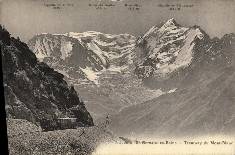 Aiguille du Gouter — Dôme du Gouter — Mont-Blanc — Aiguille de Bionnassay — Tramway du Mont-Blanc — J.J. 8976 - Vorderseite