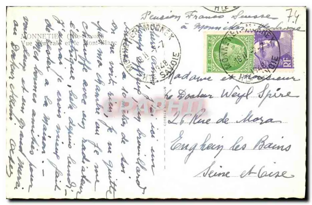 Monnetier (Bresse) — Vista geral e o Mont-Blanc — editor Pim - Verso