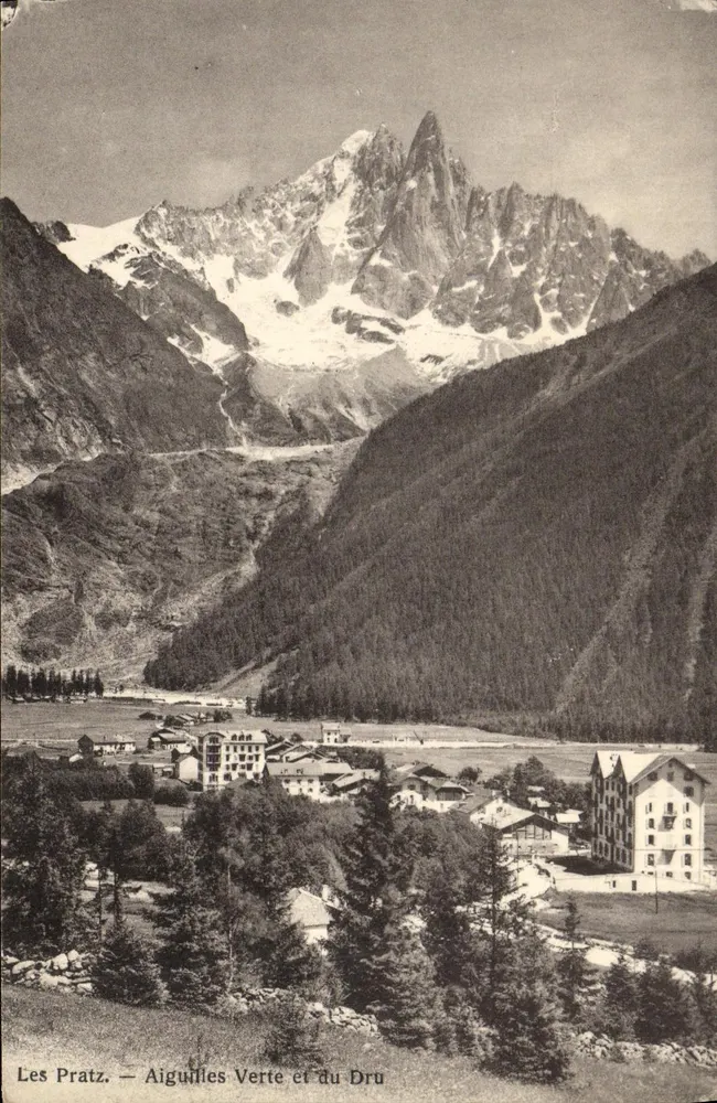 Les Pratz — Aiguilhas Verdes e do Dru — G. Tairraz, fot., Chamonix, n° 606 - Frente