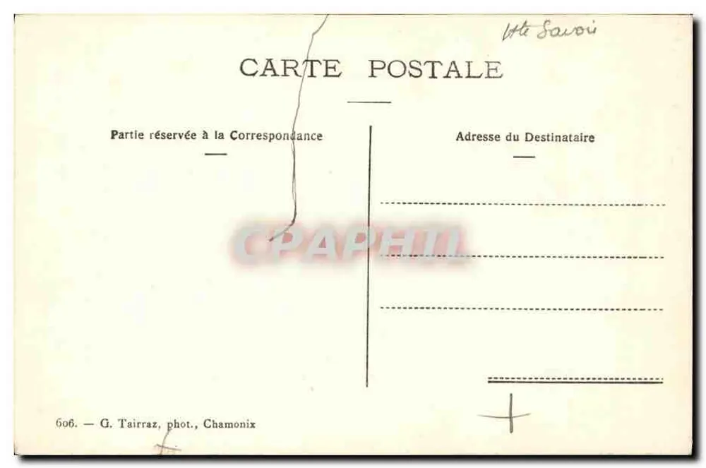 Les Pratz — Aiguilhas Verdes e do Dru — G. Tairraz, fot., Chamonix, n° 606 - Verso