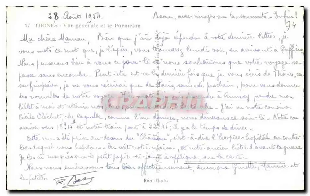 Thônes — Vista general y el Parmelan — Tarjeta postal antigua (n° 17) - Reverso
