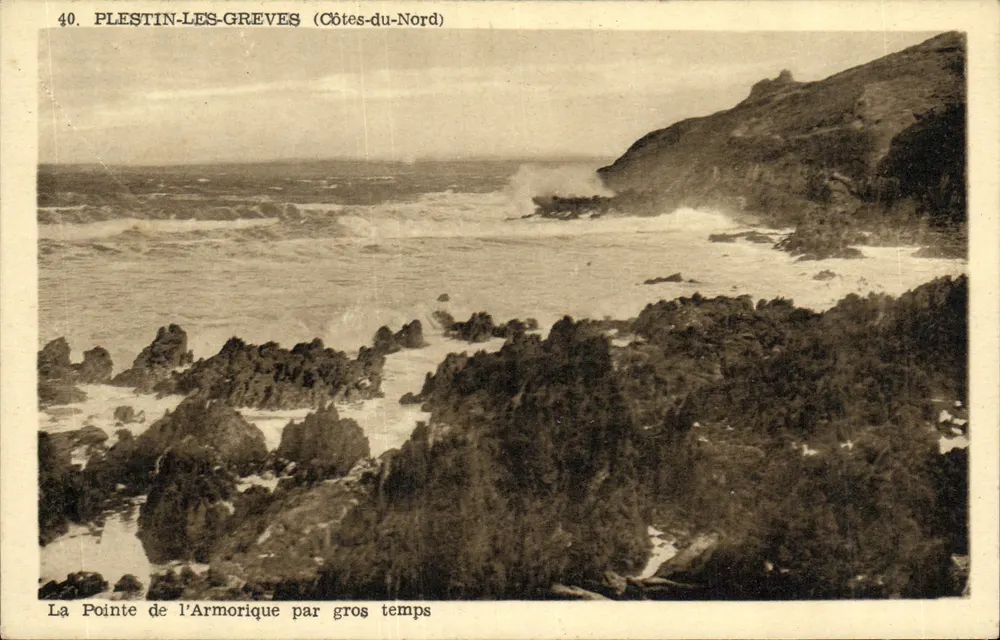 Plestin-les-Grèves (Côtes-du-Nord) — Die Pointe de l'Armorique bei Sturm — Verlag M. Delorme, n°40 - Vorderseite