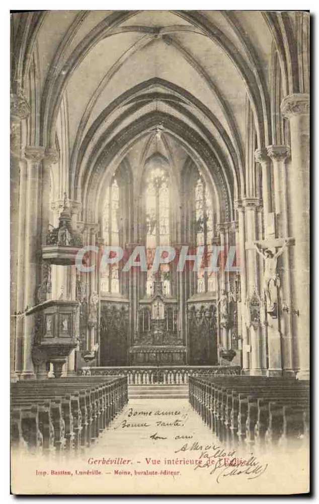 Gerbéviller — Vista interior da igreja — Imp. Bastien, Lunéville, editor n° 34 - Frente