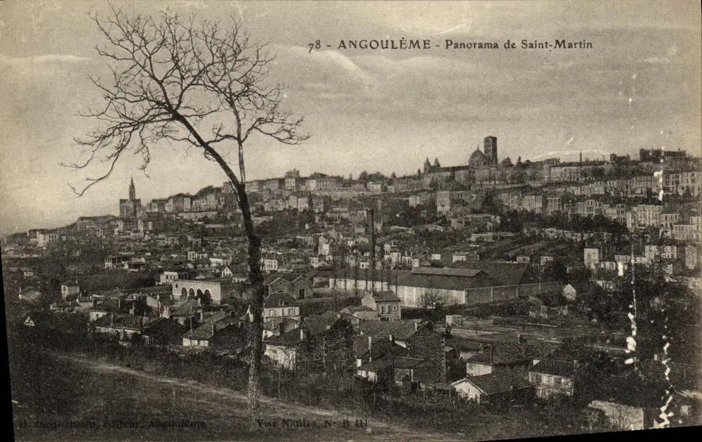 Angoulême - Panorama de Saint-Martin — vue depuis un promontoire avec arbre en premier plan, éditeur D. Jacquemsen, N° 78 - Voorkant