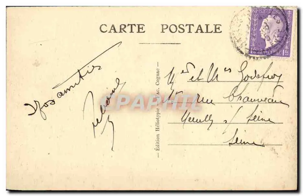 Cognac — Ansicht des Rathausgartens — Heliotypie-Ausgabe - Exc. Cognac - Rückseite