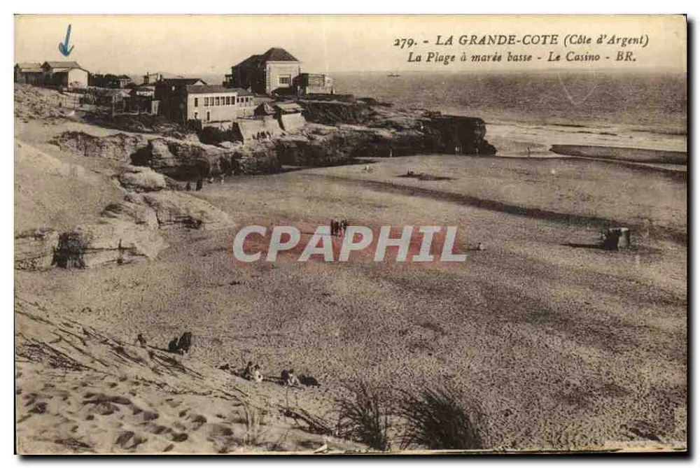 La Grande-Côte (Côte d'Argent) — Die Strände bei Ebbe — Das Casino — BR. — n° 279 - Vorderseite