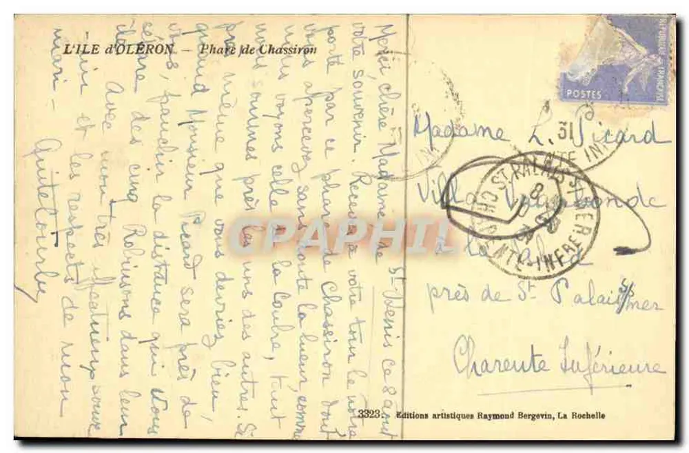 Farol de Oléron — Farol de Chassiron — Edições Artísticas Raymond Bergevin - Verso