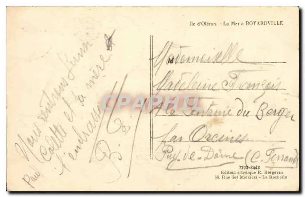 Ilha de Oléron — O Mar em Boyardville — Edição artística R. Bergevin - Verso
