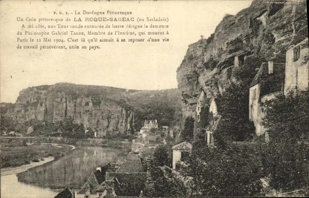 La Roque-Gageac — Ansicht der malerischen Turm von Gabriel Tarde — P.D.S. - Vorderseite