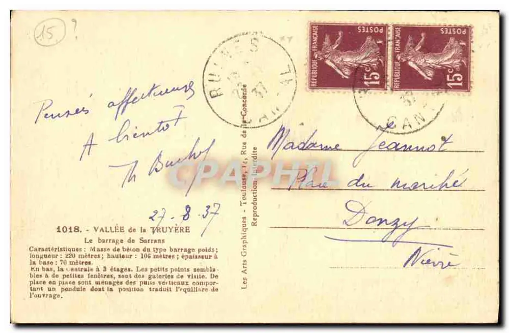 O dique de Sarrans — Vale da Truyère — Les Arts Graphiques, Toulouse - Verso