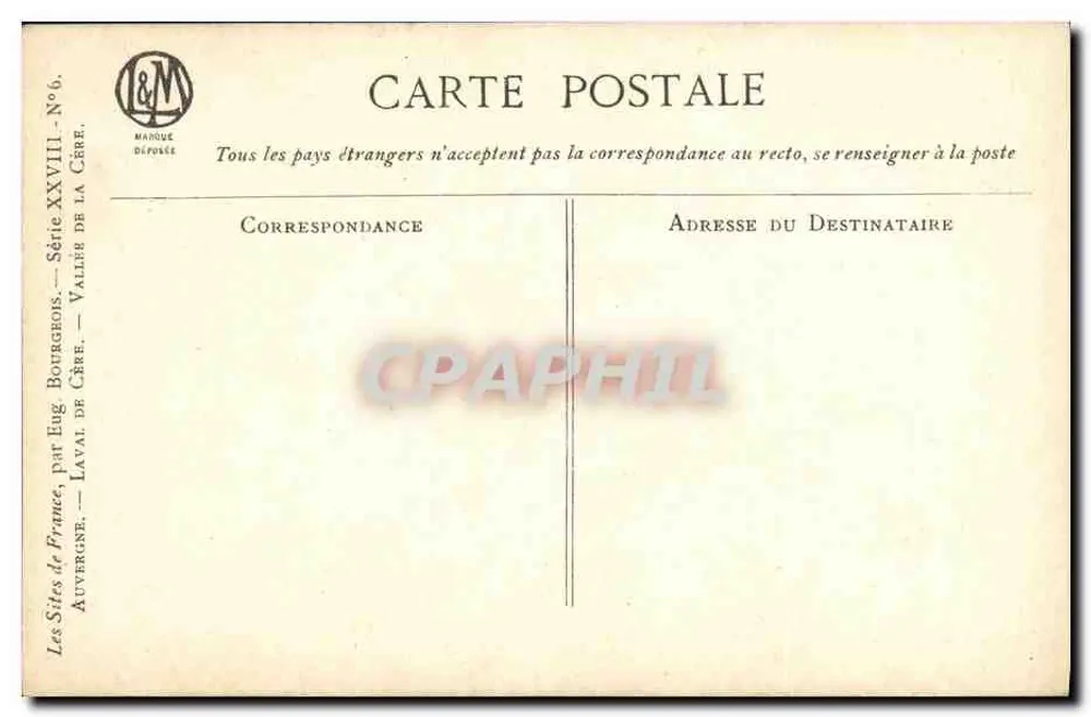 Val de Cère — Vale da Cère — Editor L&M, Série XXVIII, N°6 - Verso