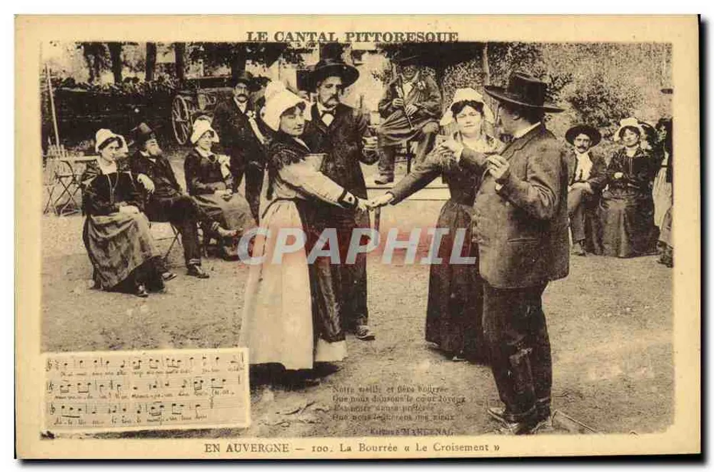 Pittoreski Cantal — Tańczenie bourré w Le Croisement — Wydawnictwo Matroux-laprie - Awers