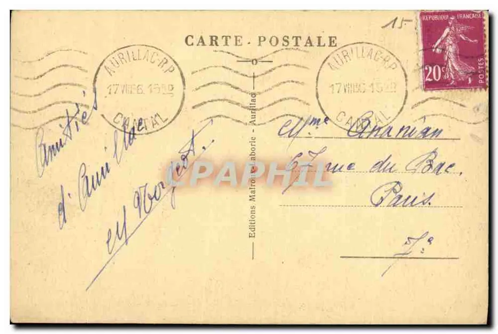 Rocher de Marquoil - Vallée de Mandaillles — O Cantal Pittoresco — Edições Malrochebarie - Verso