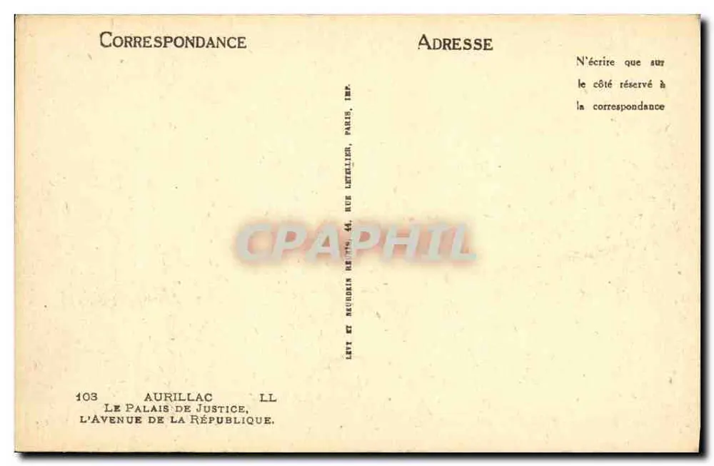 Palácio de Justiça — Avenida da República — Imp. Letellier, Paris - Verso