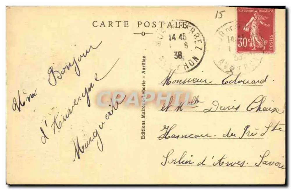 Aurillac — Praça Monthyon — Editor Maîtres-Laborie - Verso