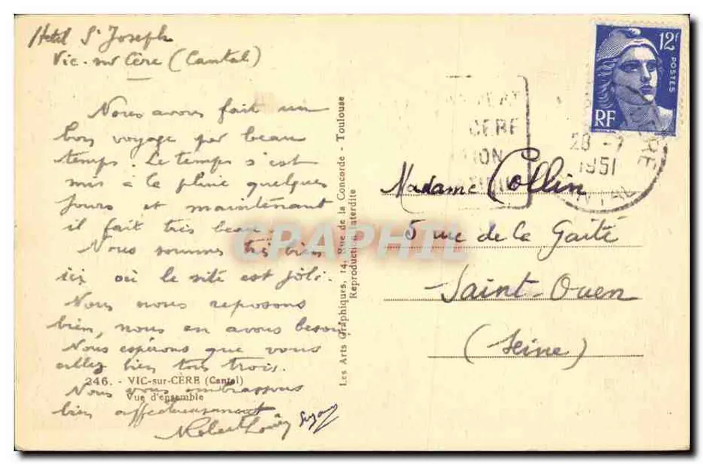 Vic-sur-Cère (Cantal) — vista geral — Les Arts Graphiques, n° 246 - Verso