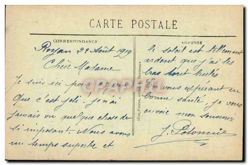 Conche de Concîé — Villa Prima Vera — Bloc Frères, Bordeaux - Verso