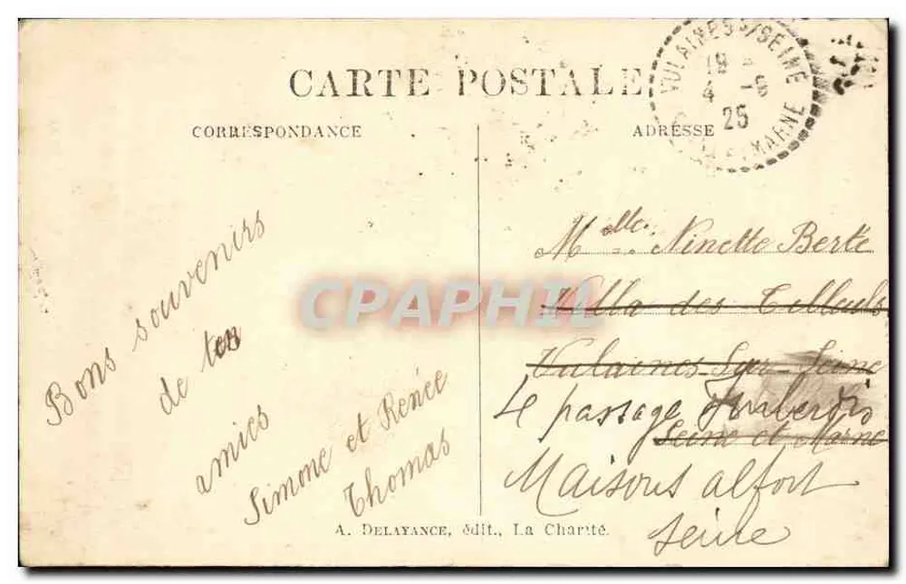Saint-Léger-le-Petit (Cher) — Castel Vert — A. Delayance, La Charité - Verso