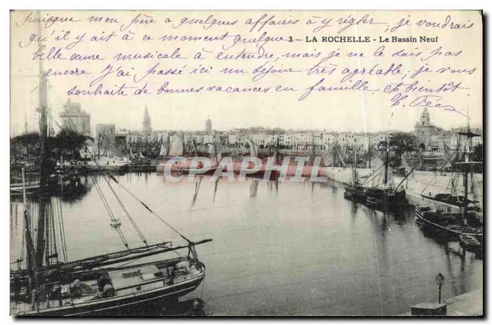 La Rochelle - Der Neue Hafen — Ansicht des Hafens mit Segelschiffen — unbekannter Verlag, Nr. 3 - Vorderseite