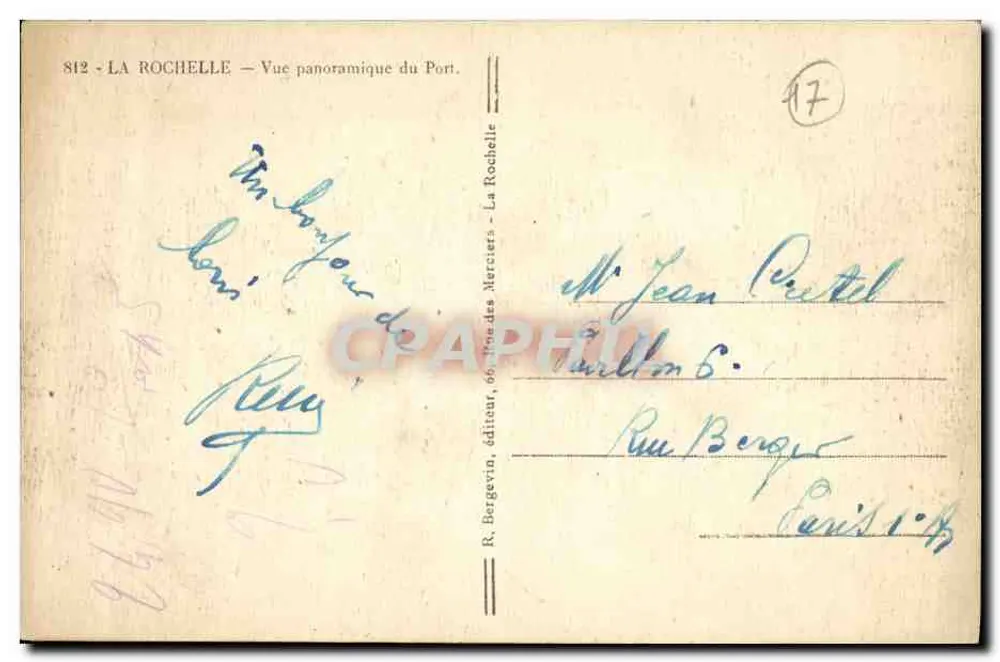 La Rochelle — Panoramablick auf den Hafen — R. Bergevin, Verlag, Nr. 812 - Rückseite