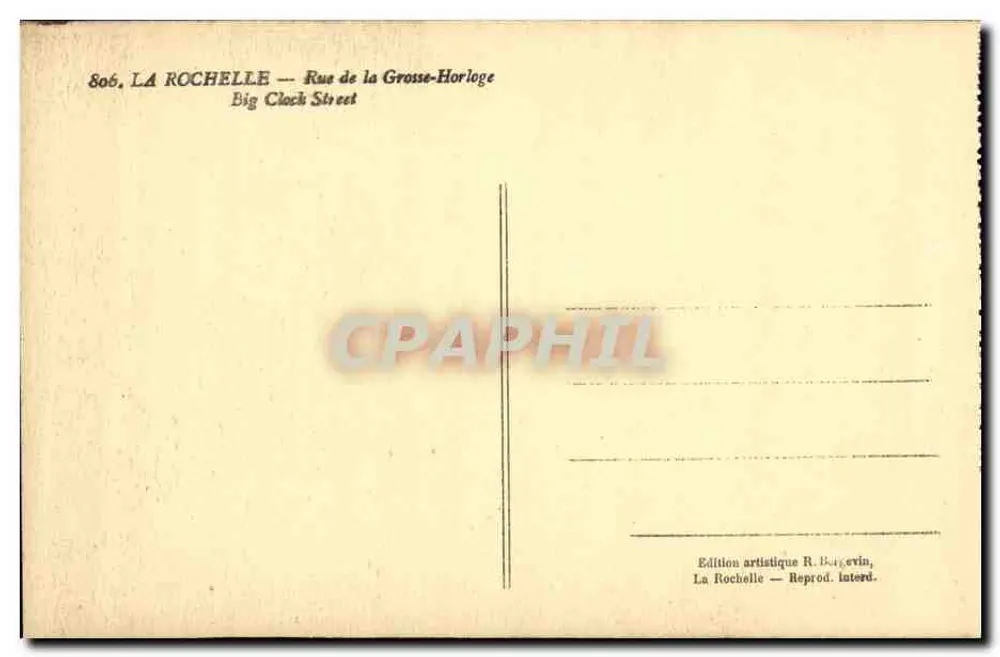 La Rochelle — Rue de la Grosse-Horloge — Künstlerische Ausgabe R. Bevin - Rückseite