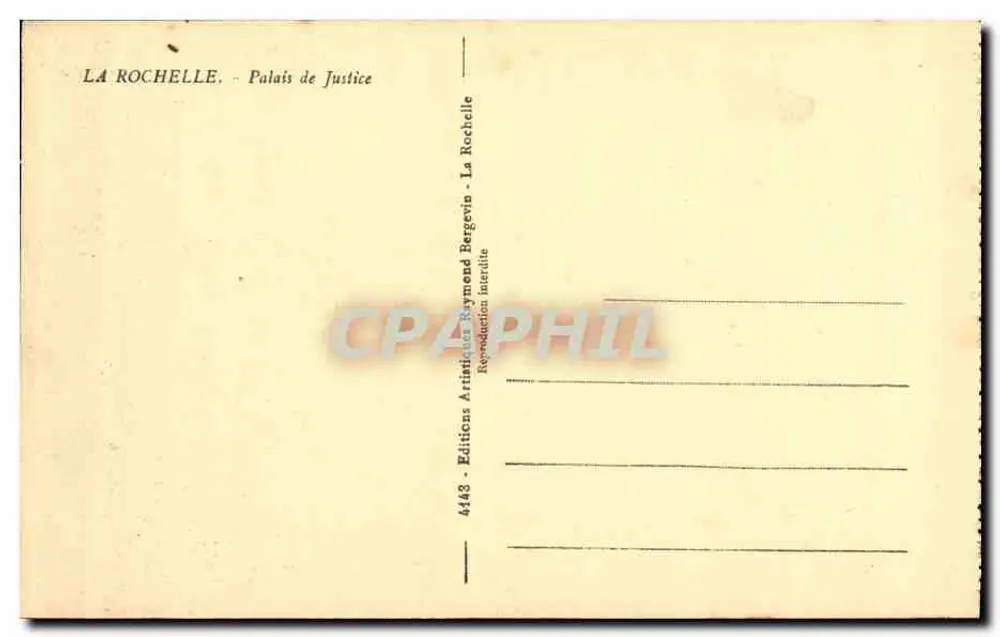 La Rochelle - Palácio de Justiça — Edições Artistic Bernard Bergevin, n° 4148 - Verso