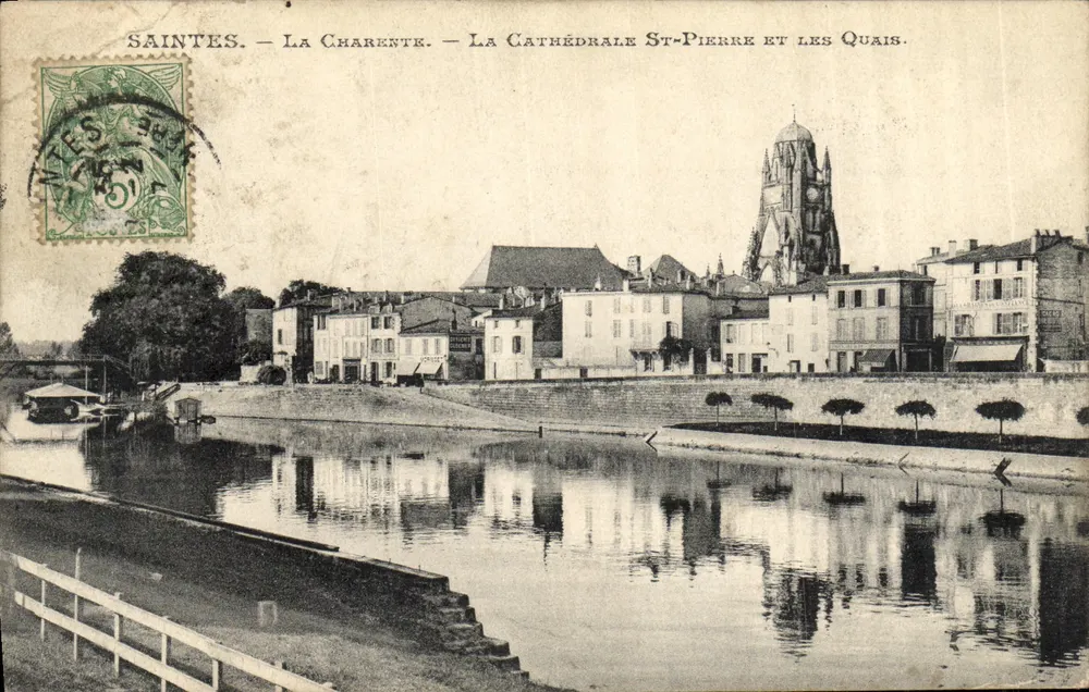 Saintes — Die Charente — Die Kathedrale St-Pierre und die Ufer. - Vorderseite