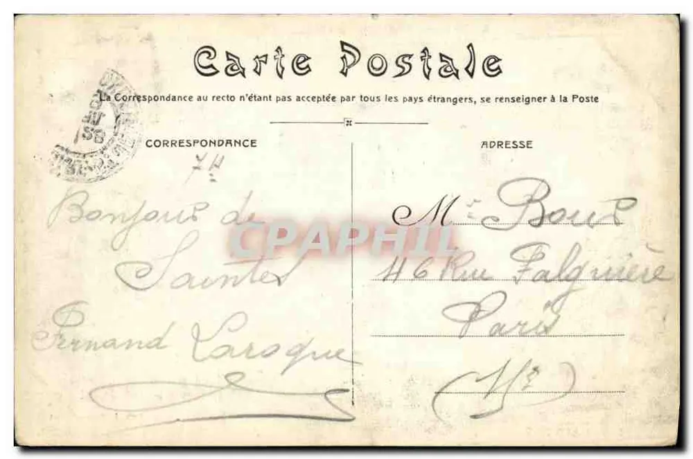 Saintes — Areias Romanas, Lado Nordeste — Pap. J. Prévost, edição 179 - Verso