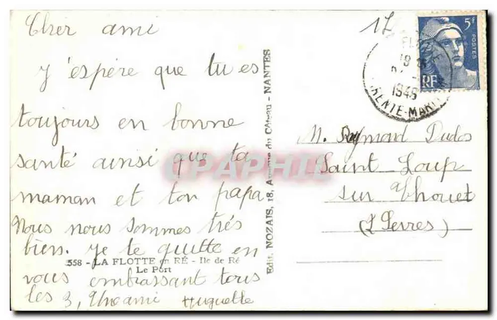 Der Hafen der Île de Ré — Hotel-Restaurant Café François — Éd. Nozaïs, Nr. 558 - Rückseite