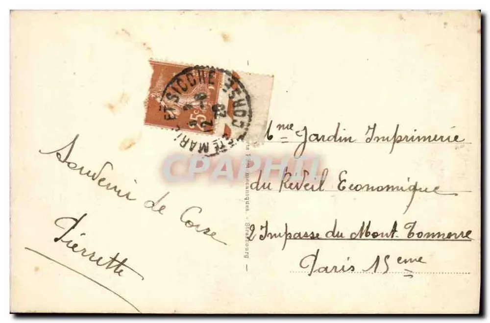 Ajaccio - A Gruta de Napoleão — editor desconhecido, n° 38 - Verso