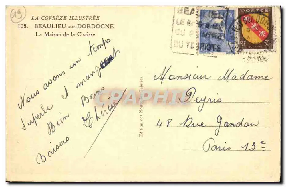 Beaulieu-sur-Dordogne — La Maison de la Clarisse — Ausgabe der Nouvelles Galeries, Nr. 108 - Rückseite