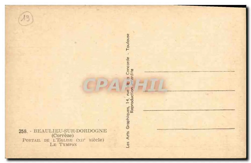 Beaulieu-sur-Dordogne — Portal der Kirche — Les Arts Graphiques, Toulouse - Rückseite