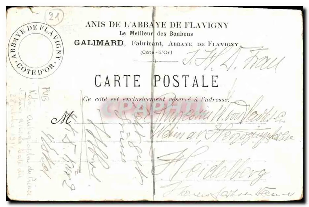 Abtei Flavigny — Reste des Chors der Benediktinerkapelle — Antike Ansichtskarte Photo-Abbaye 4. Serie, N° 1 - Rückseite
