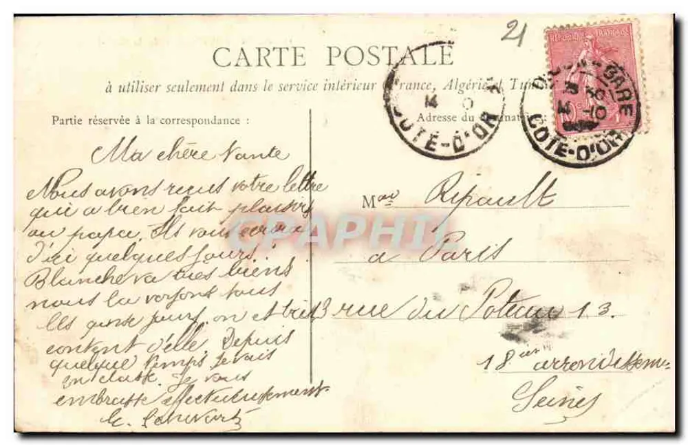 Dijon — Préfecture de la Côte-d'Or — éditeur : C. L. B. (imprimé en bas à droite) - Verso