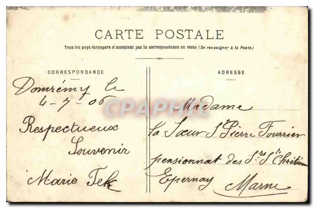 Domrémy — Haus Jeanne d'Arc und Statue Mercié — Imp. Ad. Walek, Saint-Dié, Nr. 2878 - Rückseite
