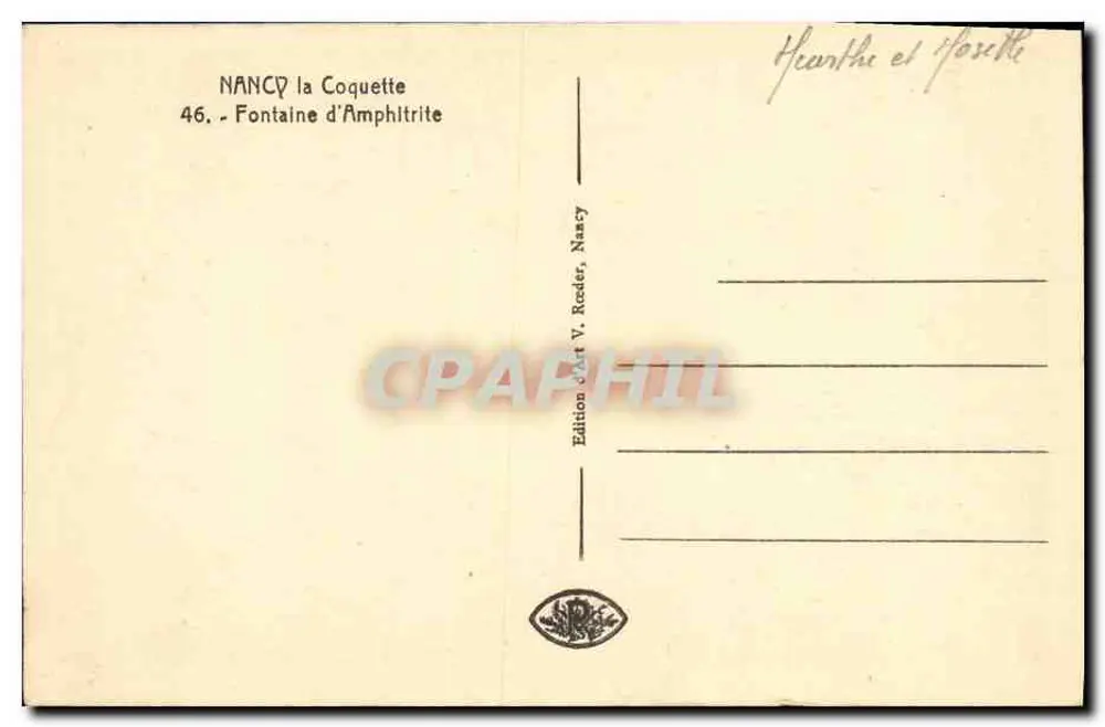 NANCY - Fonte de Amphitrite — Edição V. Roeder, n°46 - Verso
