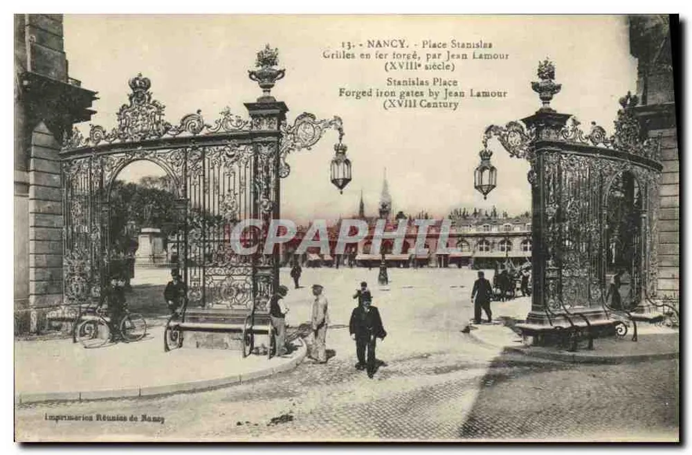 Nancy - Place Stanislas — Gusseisen-Gitter von Jean Lamour (18. Jahrhundert) — Imprimeries Réunies de Nancy, Nr. 13 - Vorderseite