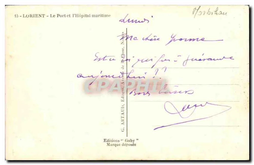 Lorient - Der Hafen und das Seehospiz — G. Artaud, Éditions Guby - Rückseite