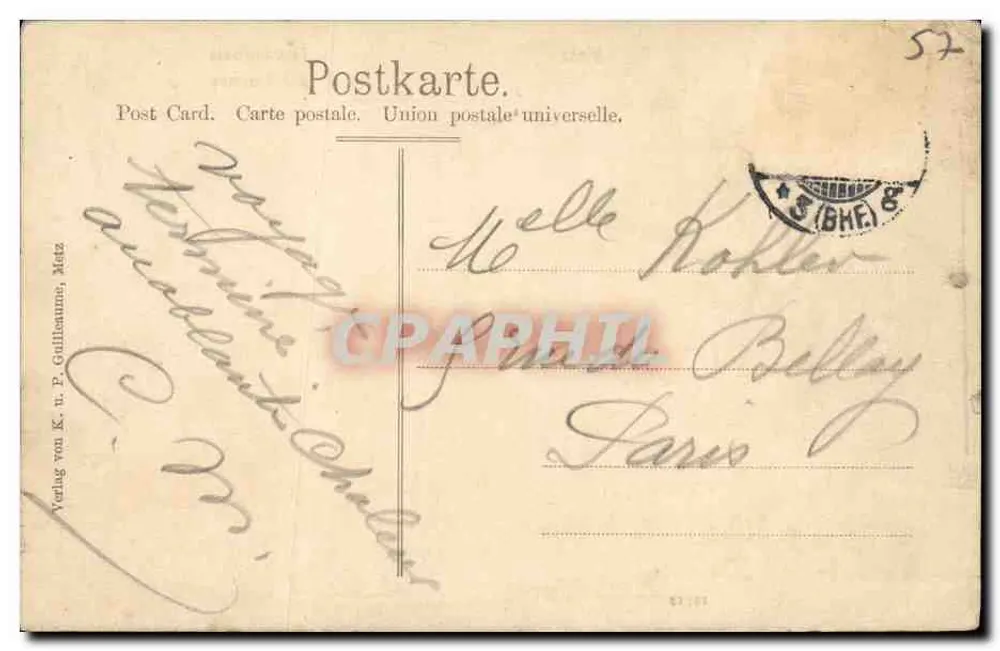 Metz — Rue Paixhans — editor K. P. Guilleaume, n° 18943 - Verso